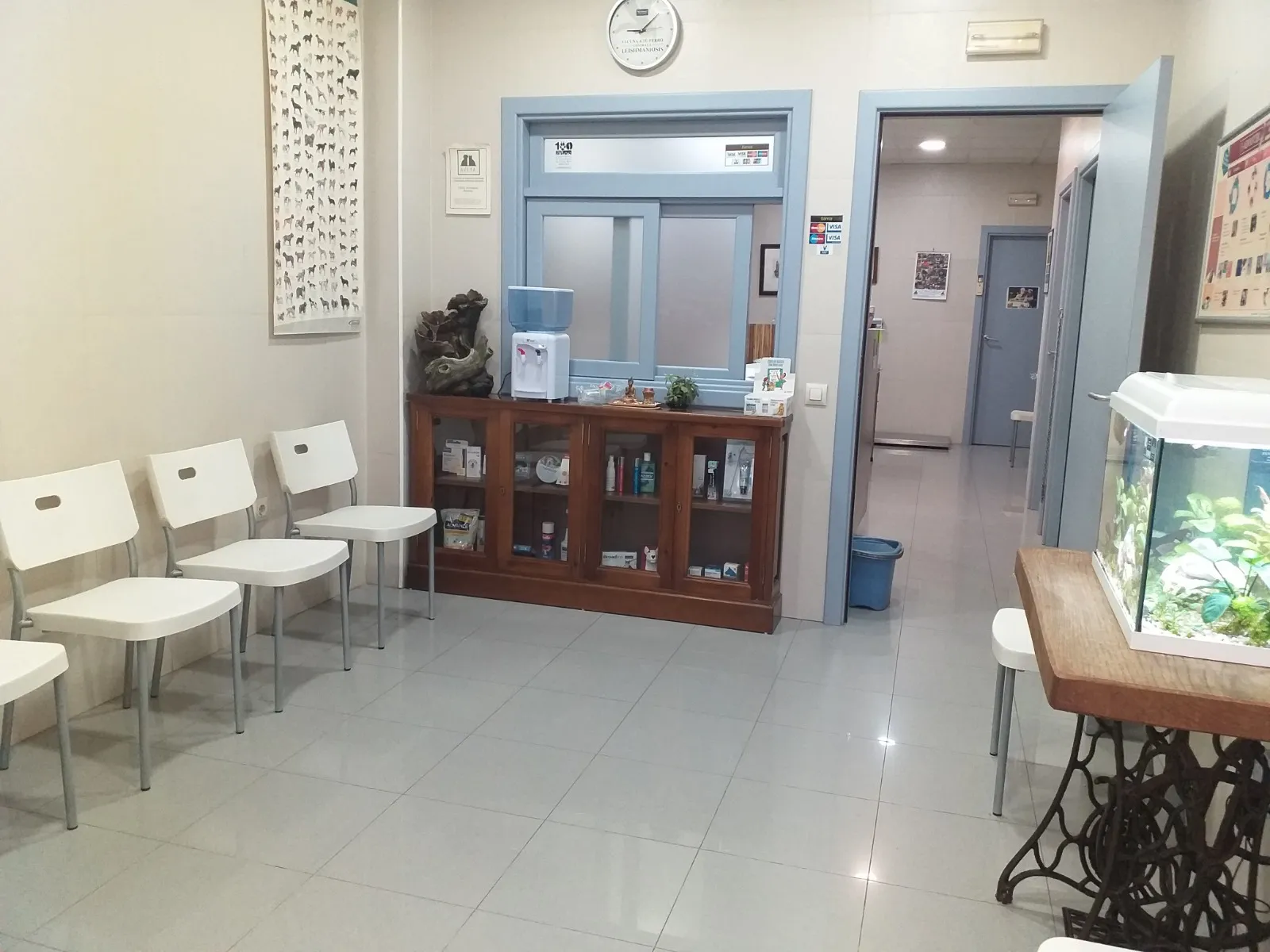 Recepción y sala de espera de la Clínica Veterinaria Herreros en Daimiel, Ciudad Real